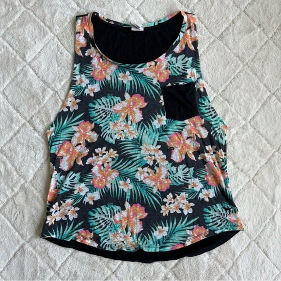 Victoria's Secret PINK | Black & Green Tropical Muscle Tee | Size Large - Picture 1 of 8